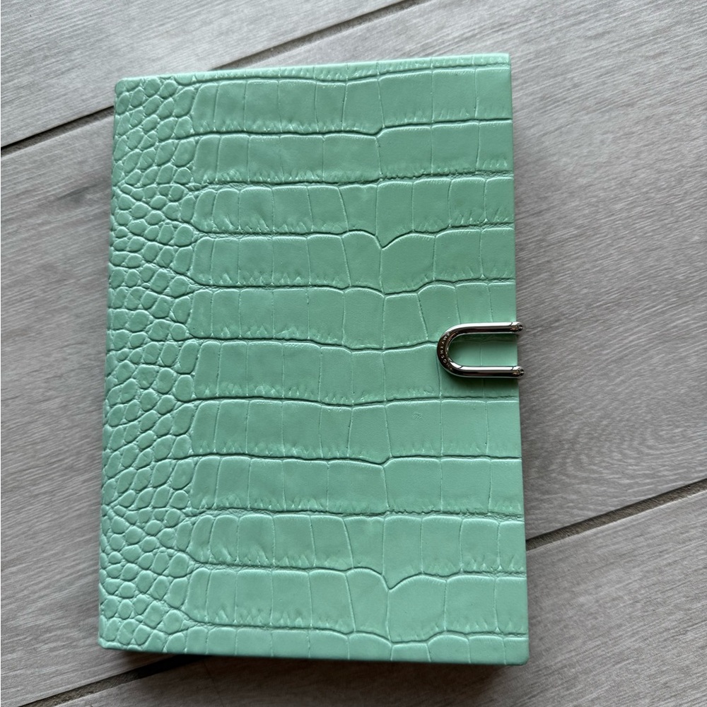 Smythson The Soho Slide Closure Notebook in Mara Mint Green Croco Leather